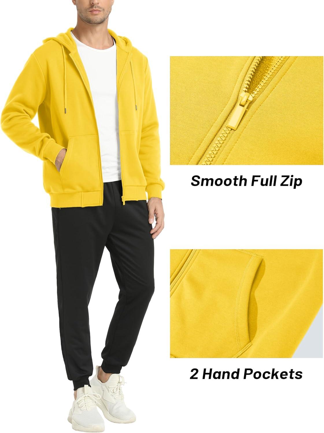imageMAGCOMSEN Mens Hoodies Full Zip Up Sweatshirt Fleece Lined Midweigt Hooded Jacket with Pockets Casual Sports SweaterYellow