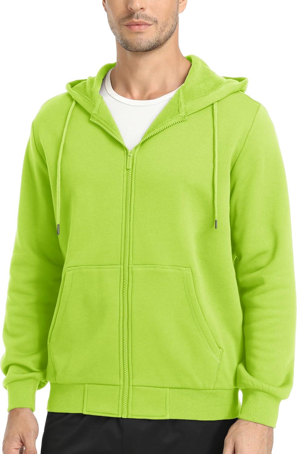 imageMAGCOMSEN Mens Hoodies Full Zip Up Sweatshirt Fleece Lined Midweigt Hooded Jacket with Pockets Casual Sports SweaterYellow Green