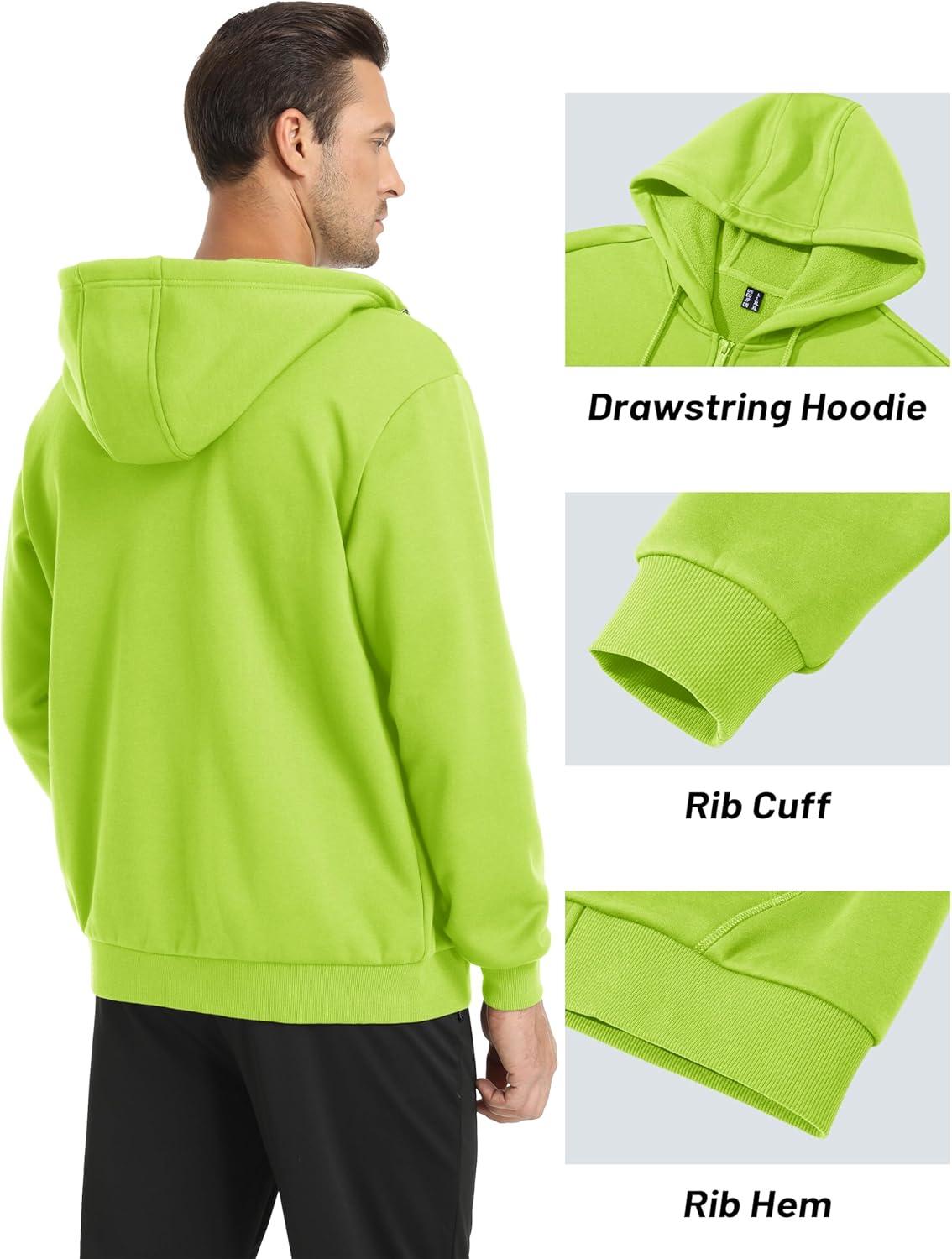 imageMAGCOMSEN Mens Hoodies Full Zip Up Sweatshirt Fleece Lined Midweigt Hooded Jacket with Pockets Casual Sports SweaterYellow Green