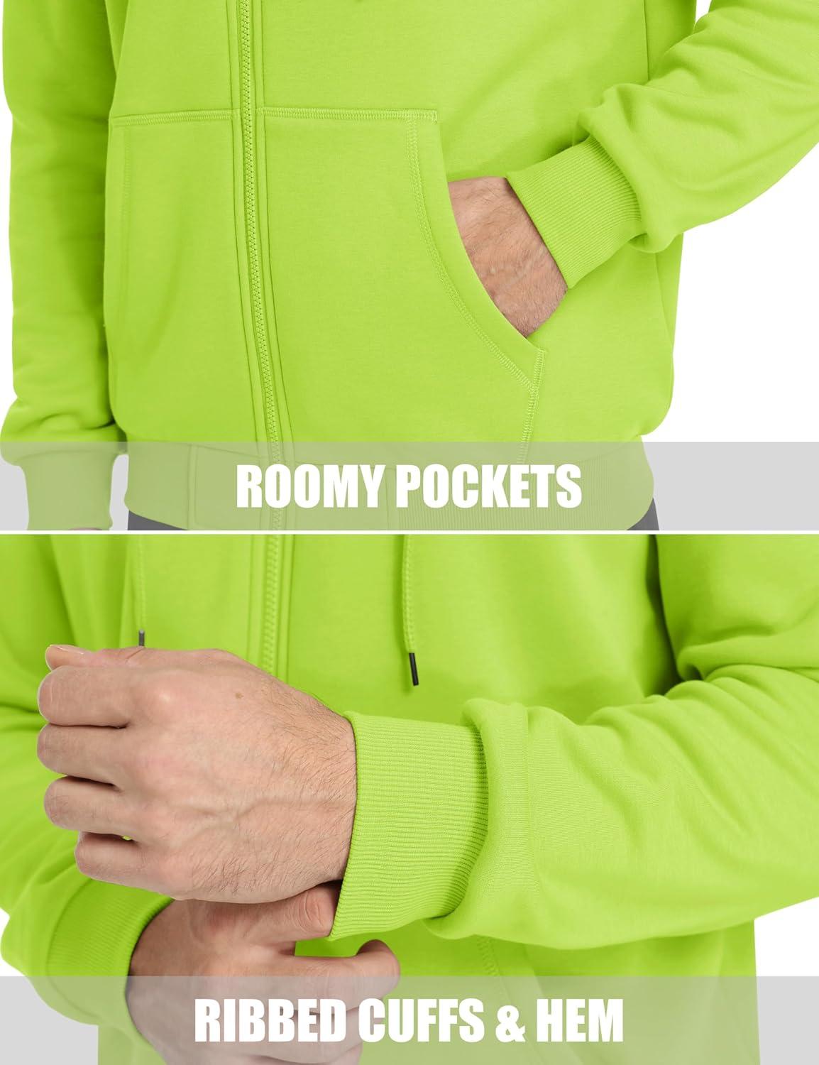 imageMAGCOMSEN Mens Hoodies Full Zip Up Sweatshirt Fleece Lined Midweigt Hooded Jacket with Pockets Casual Sports SweaterYellow Green