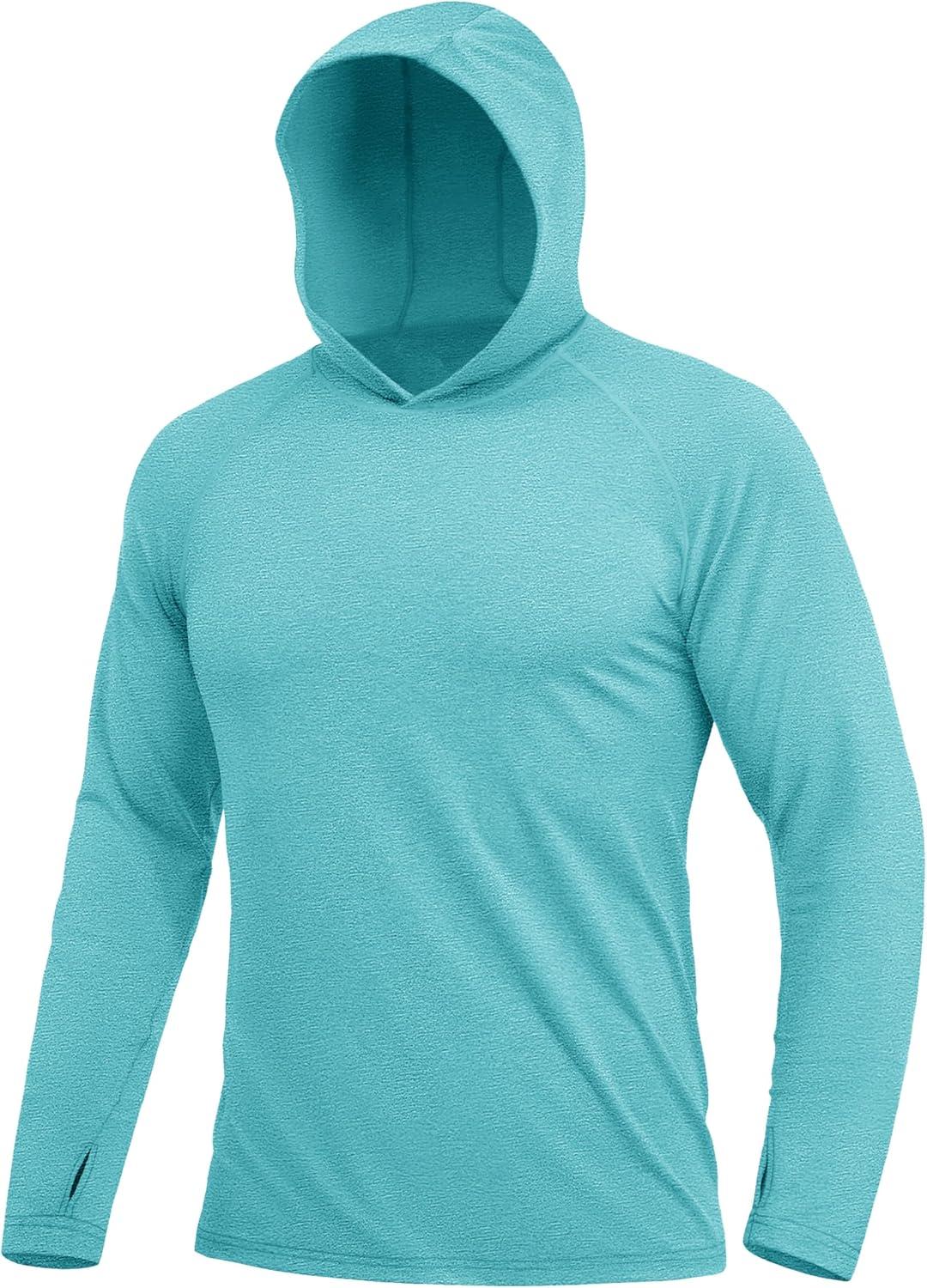 imageMAGCOMSEN Mens Lightweight Hoodie Rash Guard Long Sleeve Dry Fit Shirts Cool Athletic Running Summer UPF 50 Hooded Sun Shirts Light Green XL