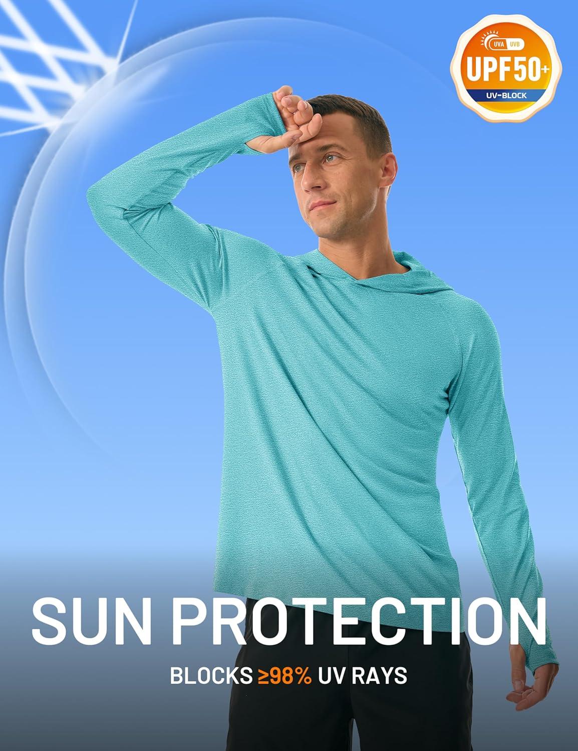 imageMAGCOMSEN Mens Lightweight Hoodie Rash Guard Long Sleeve Dry Fit Shirts Cool Athletic Running Summer UPF 50 Hooded Sun Shirts Light Green XL