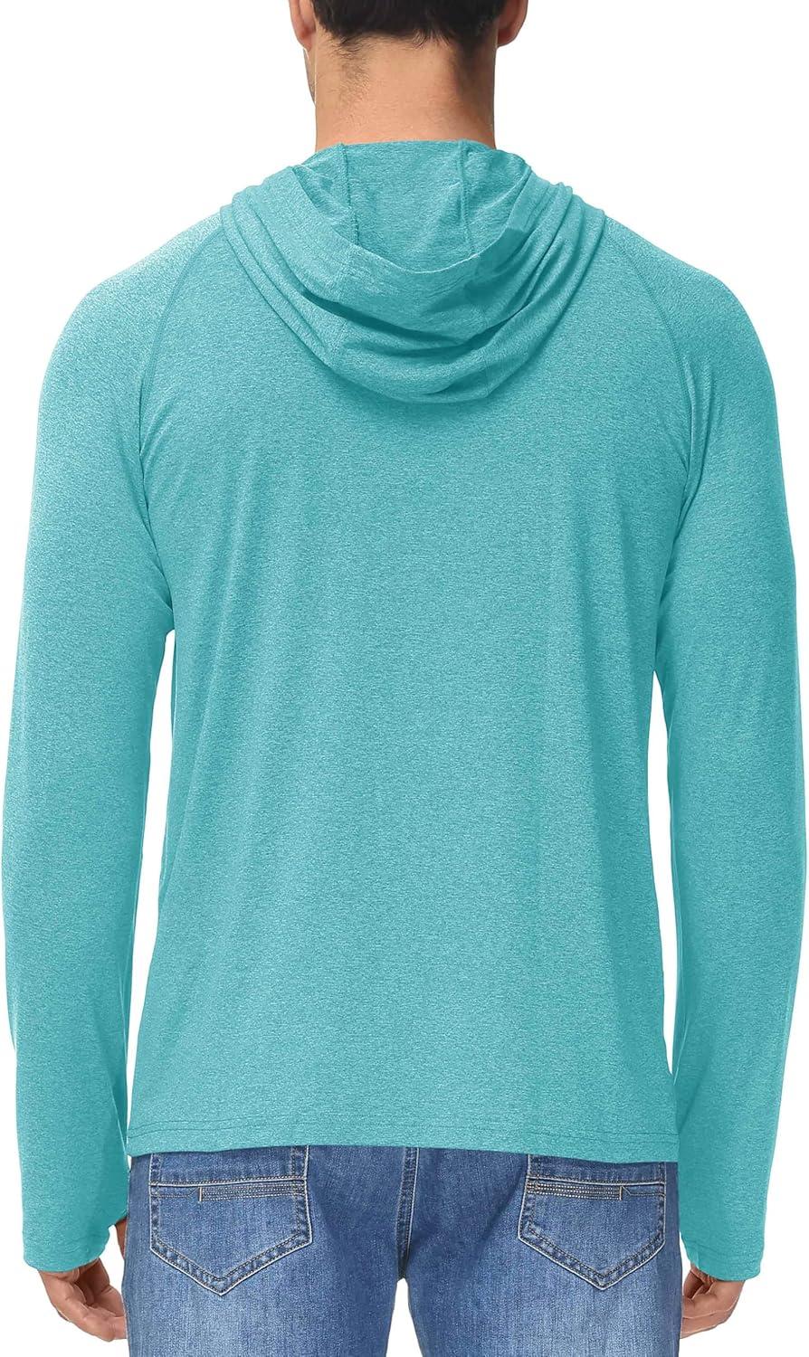 imageMAGCOMSEN Mens Lightweight Hoodie Rash Guard Long Sleeve Dry Fit Shirts Cool Athletic Running Summer UPF 50 Hooded Sun Shirts Light Green XL