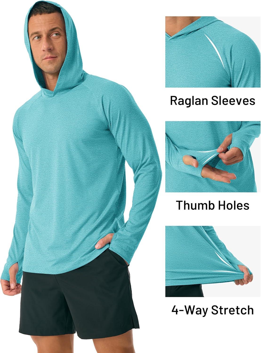 imageMAGCOMSEN Mens Lightweight Hoodie Rash Guard Long Sleeve Dry Fit Shirts Cool Athletic Running Summer UPF 50 Hooded Sun Shirts Light Green XL