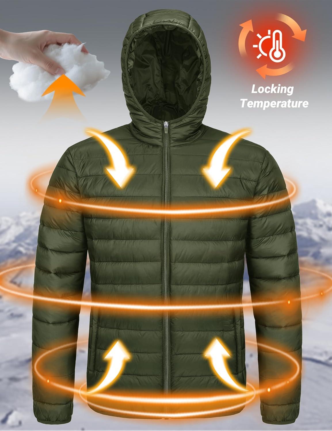 imageMAGCOMSEN Mens Lightweight Puffer Jacket Hooded Warm Winter Coat Quilted Lined WaterResistant Full Zip Bubble JacketsArmy Green