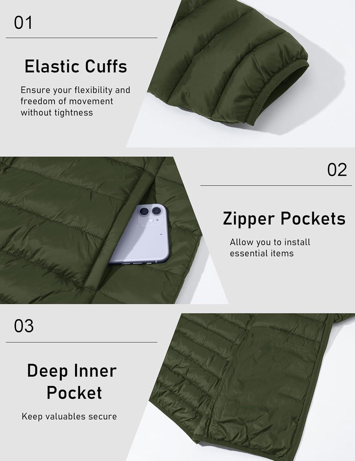 imageMAGCOMSEN Mens Lightweight Puffer Jacket Hooded Warm Winter Coat Quilted Lined WaterResistant Full Zip Bubble JacketsArmy Green