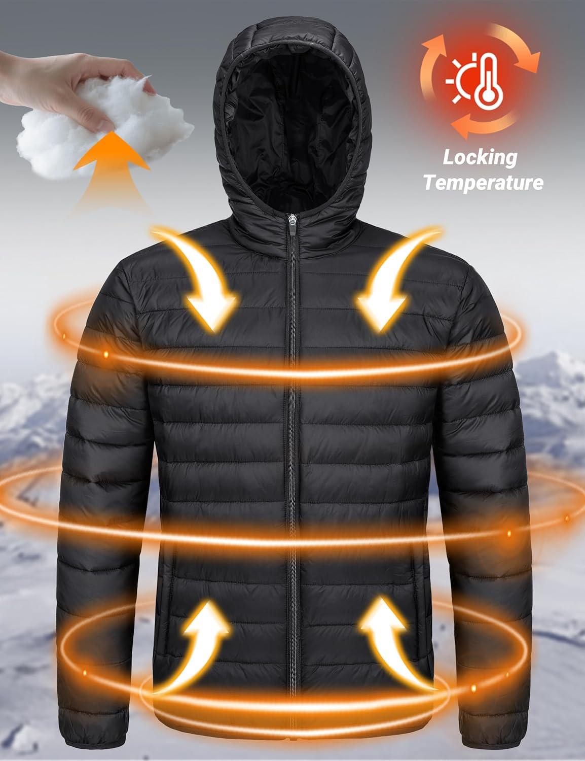 imageMAGCOMSEN Mens Lightweight Puffer Jacket Hooded Warm Winter Coat Quilted Lined WaterResistant Full Zip Bubble JacketsBlack