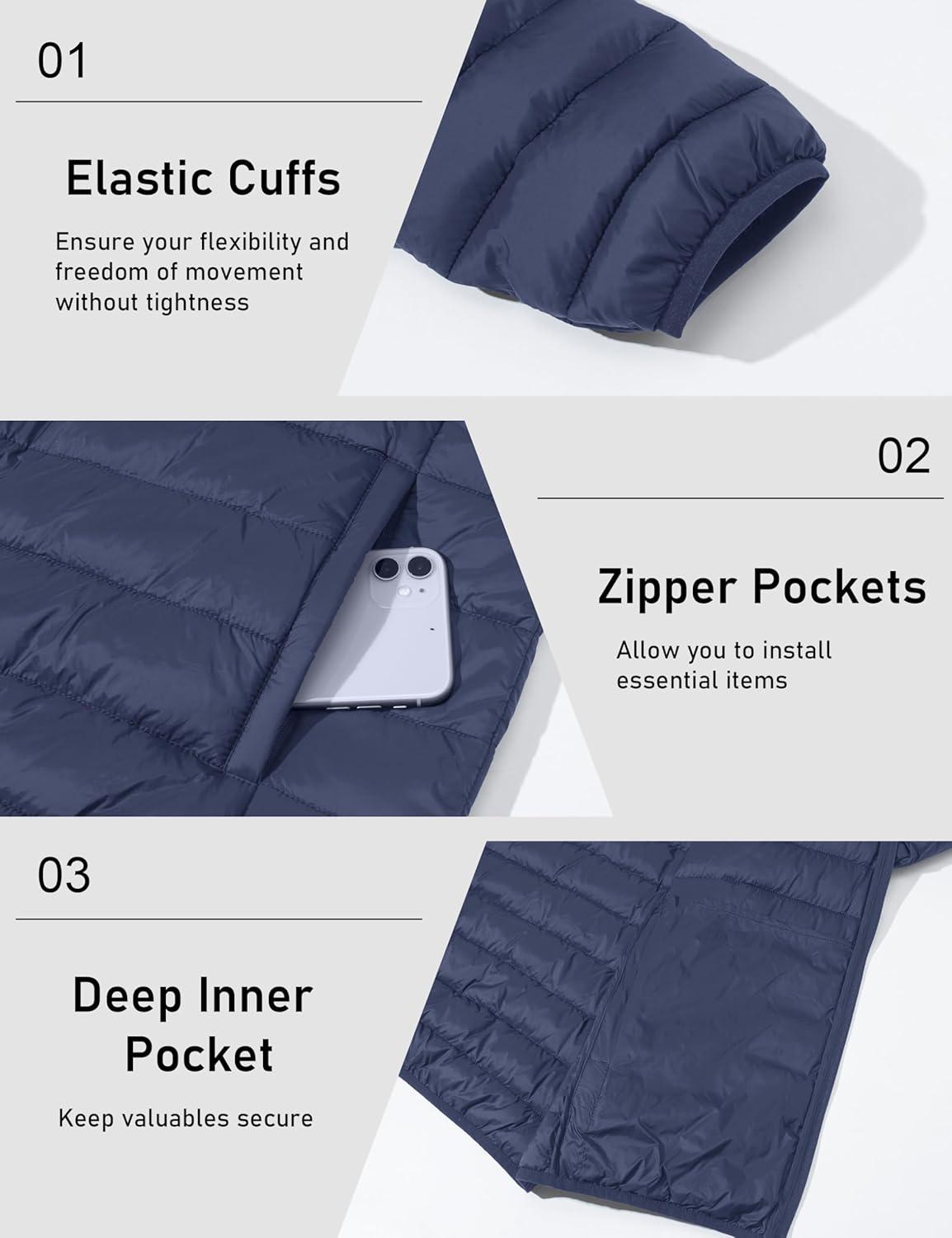 imageMAGCOMSEN Mens Lightweight Puffer Jacket Hooded Warm Winter Coat Quilted Lined WaterResistant Full Zip Bubble JacketsBlue Grey