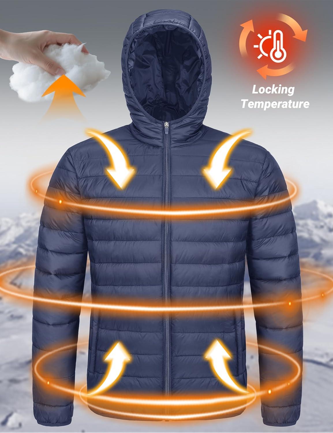 imageMAGCOMSEN Mens Lightweight Puffer Jacket Hooded Warm Winter Coat Quilted Lined WaterResistant Full Zip Bubble JacketsBlue Grey