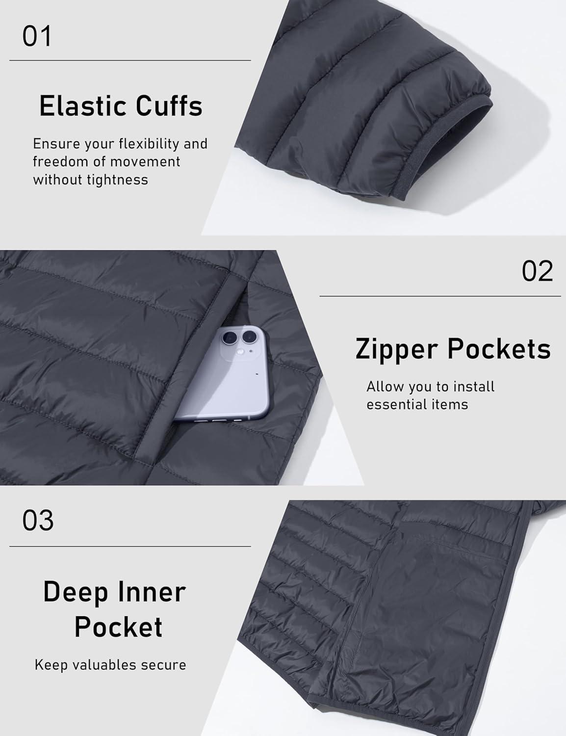 imageMAGCOMSEN Mens Lightweight Puffer Jacket Hooded Warm Winter Coat Quilted Lined WaterResistant Full Zip Bubble JacketsDark Grey