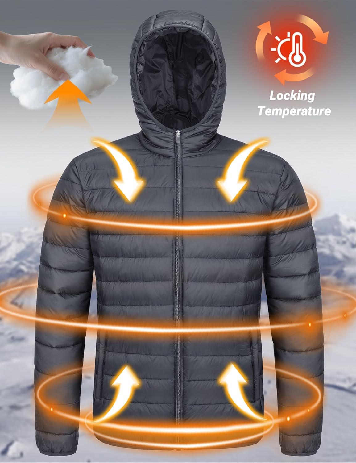 imageMAGCOMSEN Mens Lightweight Puffer Jacket Hooded Warm Winter Coat Quilted Lined WaterResistant Full Zip Bubble JacketsDark Grey