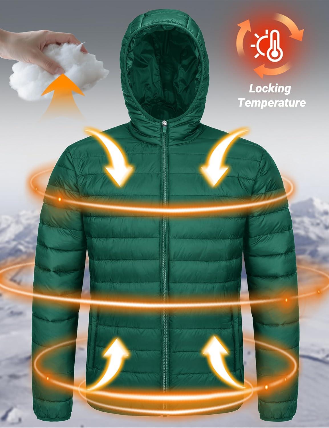 imageMAGCOMSEN Mens Lightweight Puffer Jacket Hooded Warm Winter Coat Quilted Lined WaterResistant Full Zip Bubble JacketsEmerald Green
