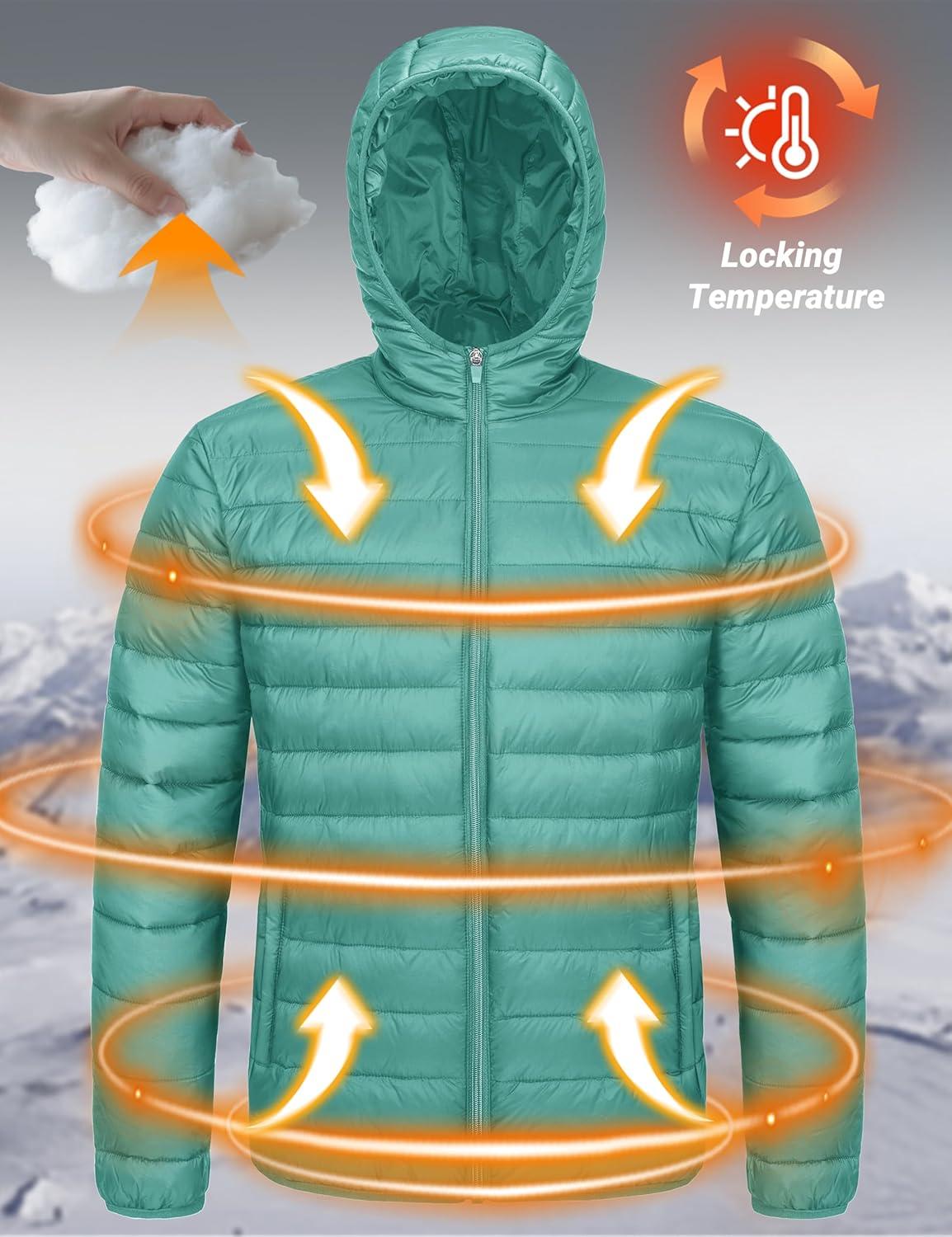 imageMAGCOMSEN Mens Lightweight Puffer Jacket Hooded Warm Winter Coat Quilted Lined WaterResistant Full Zip Bubble JacketsGrey Green
