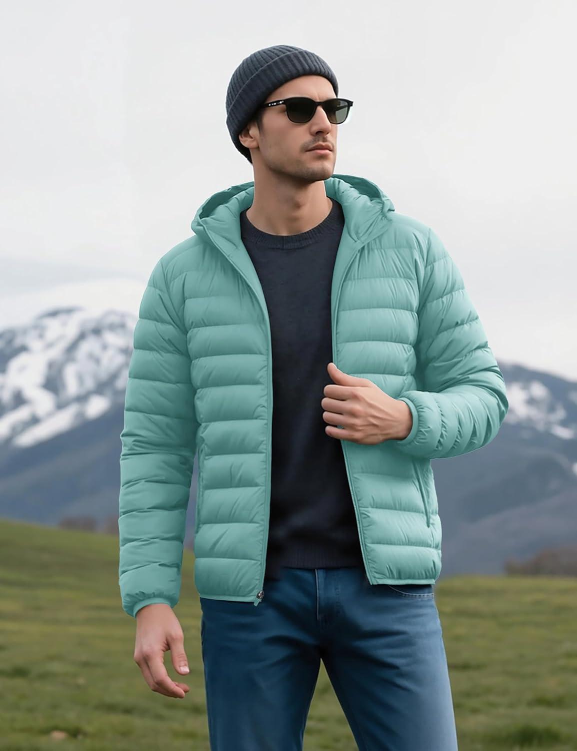 imageMAGCOMSEN Mens Lightweight Puffer Jacket Hooded Warm Winter Coat Quilted Lined WaterResistant Full Zip Bubble JacketsGrey Green