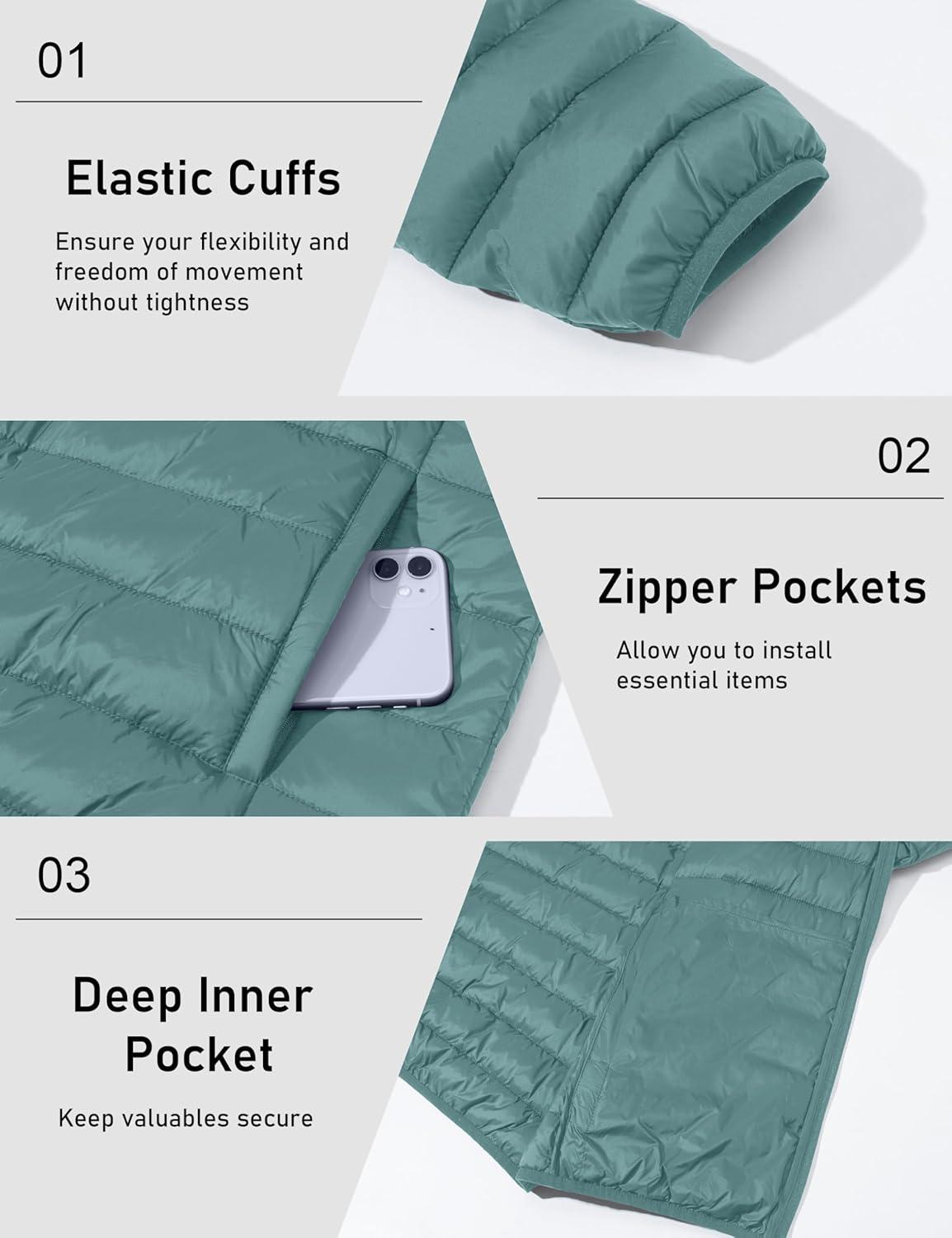 imageMAGCOMSEN Mens Lightweight Puffer Jacket Hooded Warm Winter Coat Quilted Lined WaterResistant Full Zip Bubble JacketsGrey Green