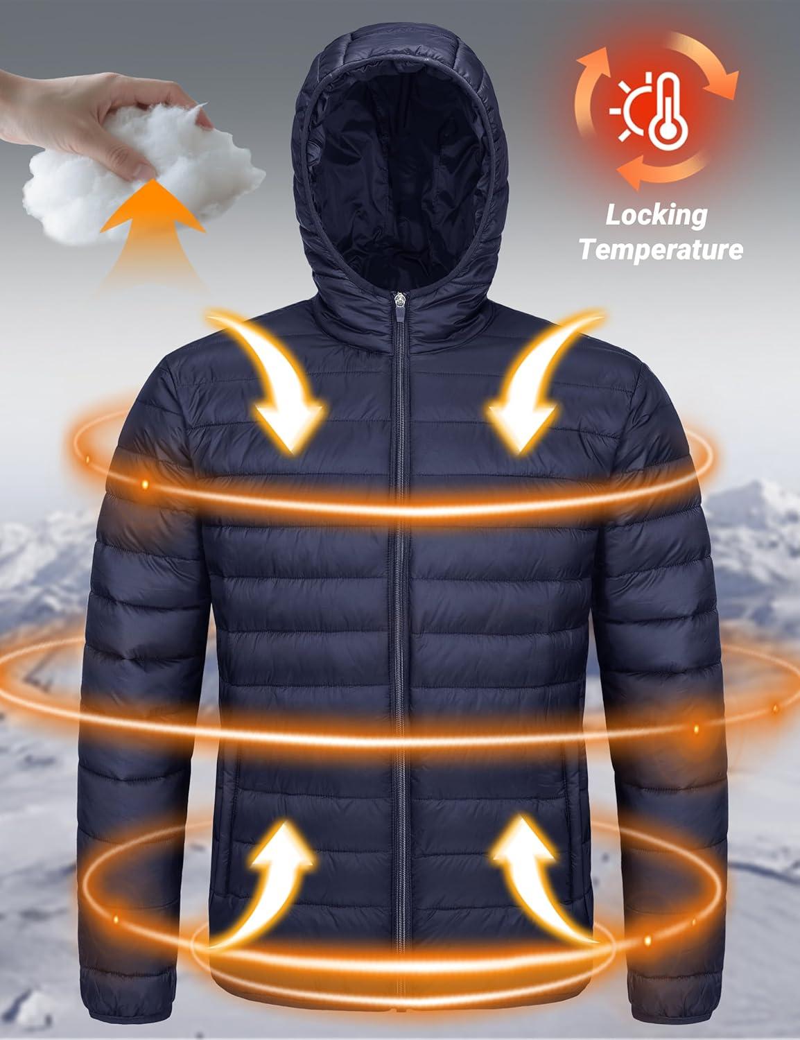 imageMAGCOMSEN Mens Lightweight Puffer Jacket Hooded Warm Winter Coat Quilted Lined WaterResistant Full Zip Bubble JacketsNavy
