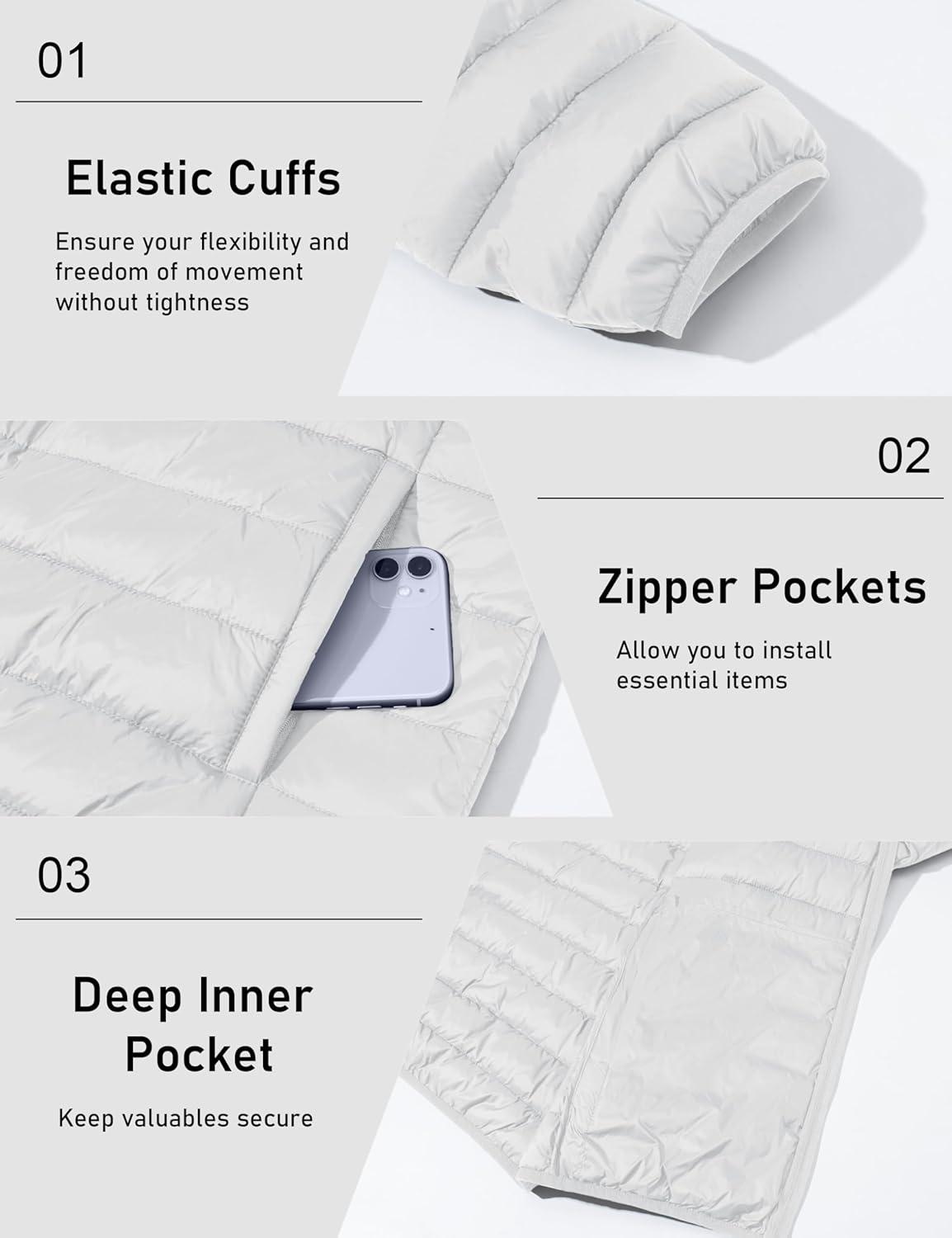 imageMAGCOMSEN Mens Lightweight Puffer Jacket Hooded Warm Winter Coat Quilted Lined WaterResistant Full Zip Bubble JacketsWhite