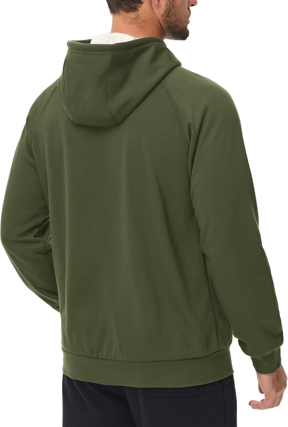 imageMAGCOMSEN Mens Sherpa Hoodie Heavyweight Fleece Lined Thick Winter Thermal Athletic Sweatshirt with Kangaroo PocketArmygreen