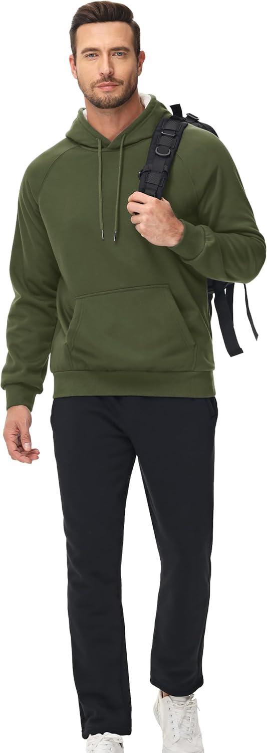 imageMAGCOMSEN Mens Sherpa Hoodie Heavyweight Fleece Lined Thick Winter Thermal Athletic Sweatshirt with Kangaroo PocketArmygreen
