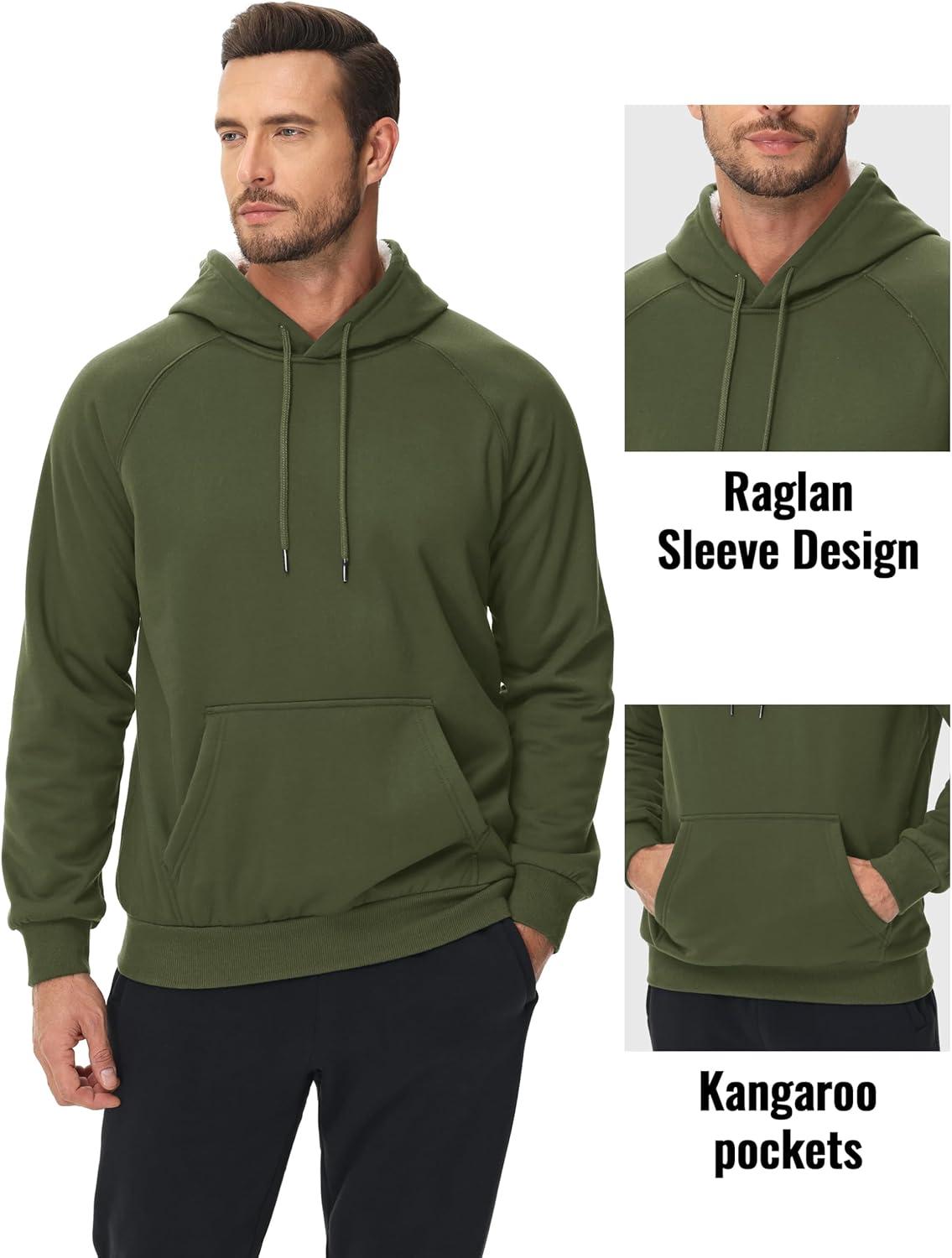 imageMAGCOMSEN Mens Sherpa Hoodie Heavyweight Fleece Lined Thick Winter Thermal Athletic Sweatshirt with Kangaroo PocketArmygreen