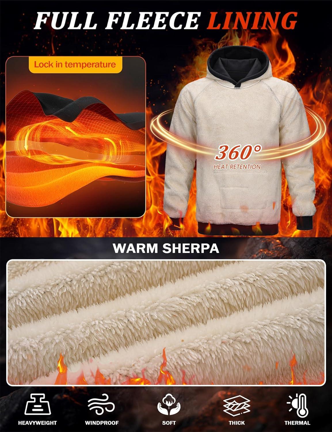 imageMAGCOMSEN Mens Sherpa Hoodie Heavyweight Fleece Lined Thick Winter Thermal Athletic Sweatshirt with Kangaroo PocketBlack