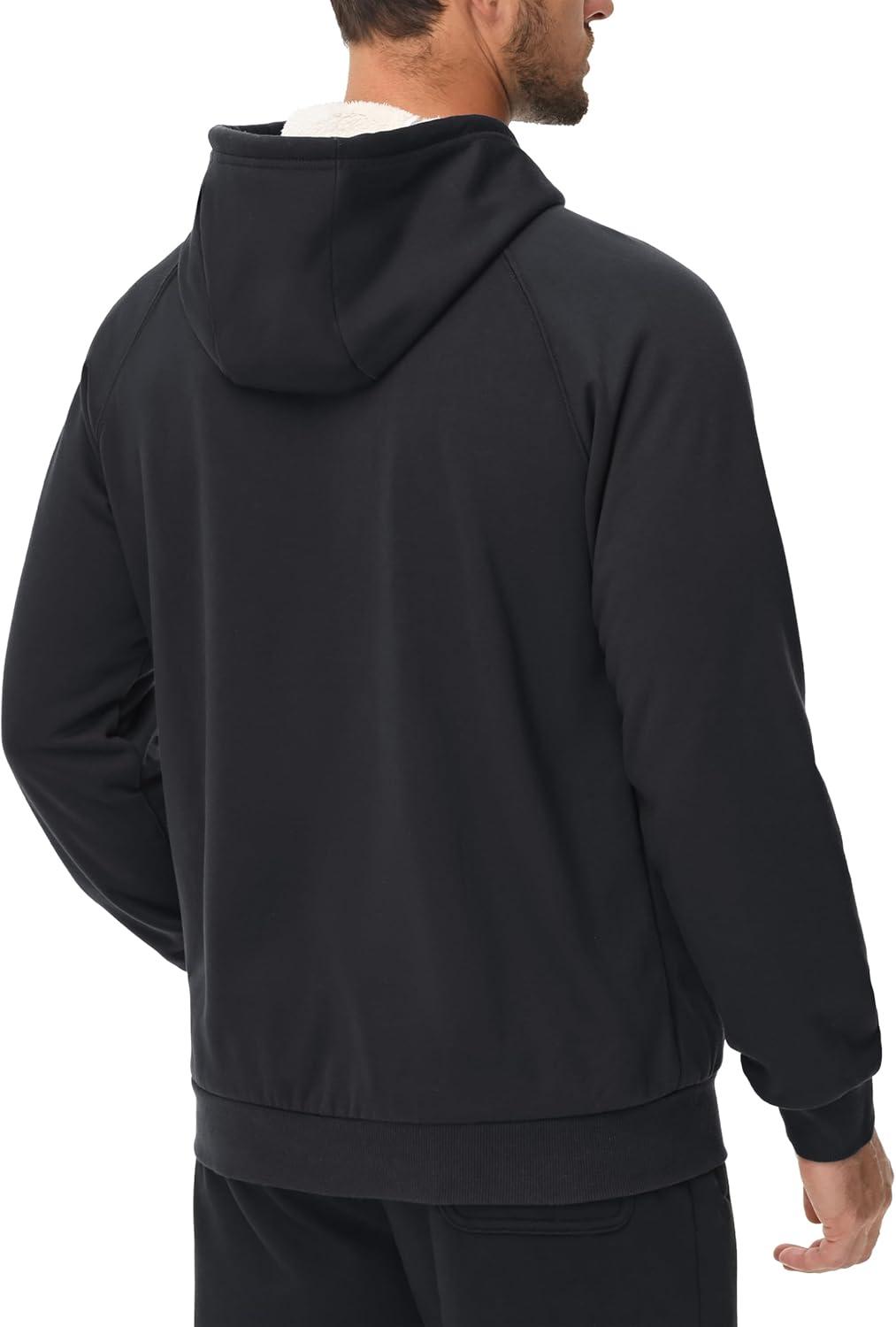 imageMAGCOMSEN Mens Sherpa Hoodie Heavyweight Fleece Lined Thick Winter Thermal Athletic Sweatshirt with Kangaroo PocketBlack