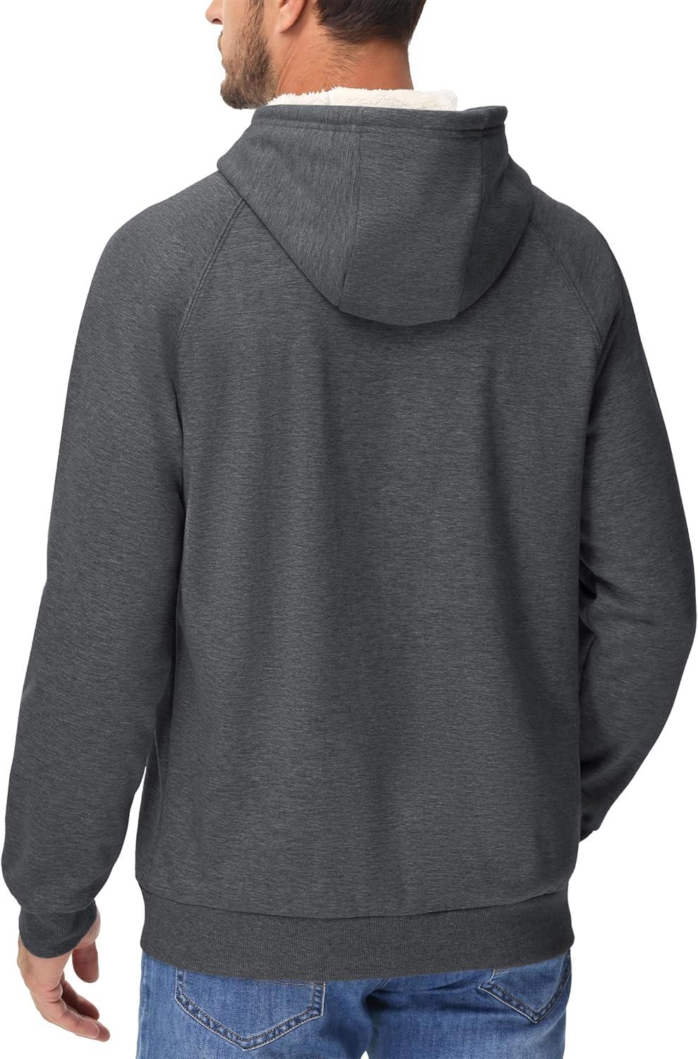 imageMAGCOMSEN Mens Sherpa Hoodie Heavyweight Fleece Lined Thick Winter Thermal Athletic Sweatshirt with Kangaroo PocketDark Grey