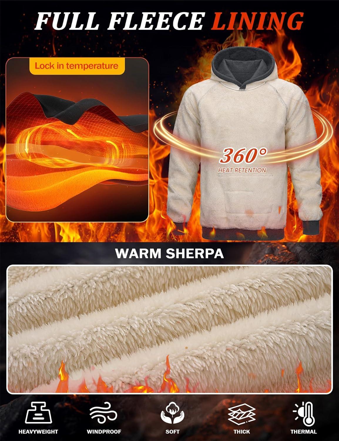 imageMAGCOMSEN Mens Sherpa Hoodie Heavyweight Fleece Lined Thick Winter Thermal Athletic Sweatshirt with Kangaroo PocketDark Grey