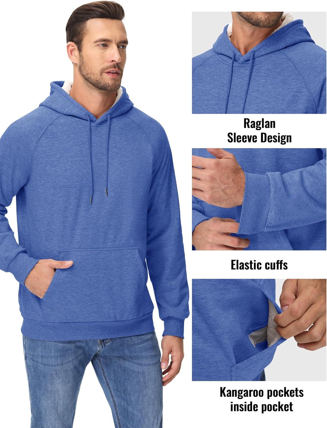 imageMAGCOMSEN Mens Sherpa Hoodie Heavyweight Fleece Lined Thick Winter Thermal Athletic Sweatshirt with Kangaroo PocketGrey Blue