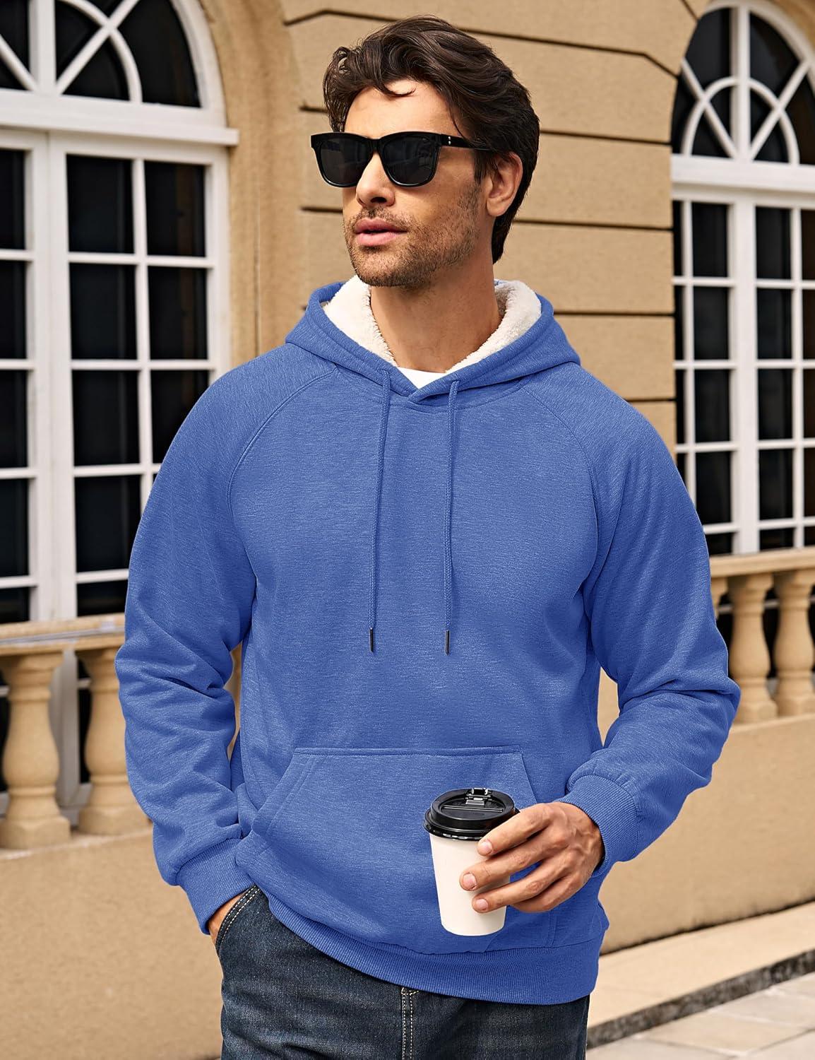 imageMAGCOMSEN Mens Sherpa Hoodie Heavyweight Fleece Lined Thick Winter Thermal Athletic Sweatshirt with Kangaroo PocketGrey Blue
