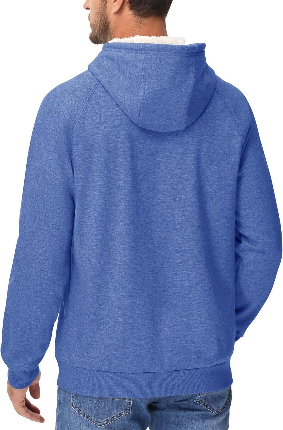 imageMAGCOMSEN Mens Sherpa Hoodie Heavyweight Fleece Lined Thick Winter Thermal Athletic Sweatshirt with Kangaroo PocketGrey Blue