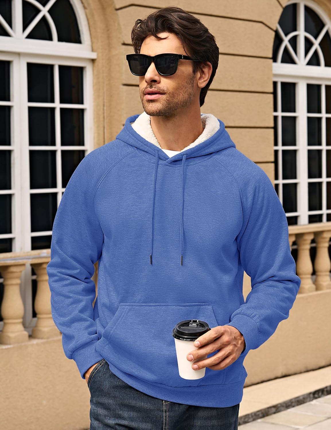 imageMAGCOMSEN Mens Sherpa Hoodie Heavyweight Fleece Lined Thick Winter Thermal Athletic Sweatshirt with Kangaroo PocketGrey Blue