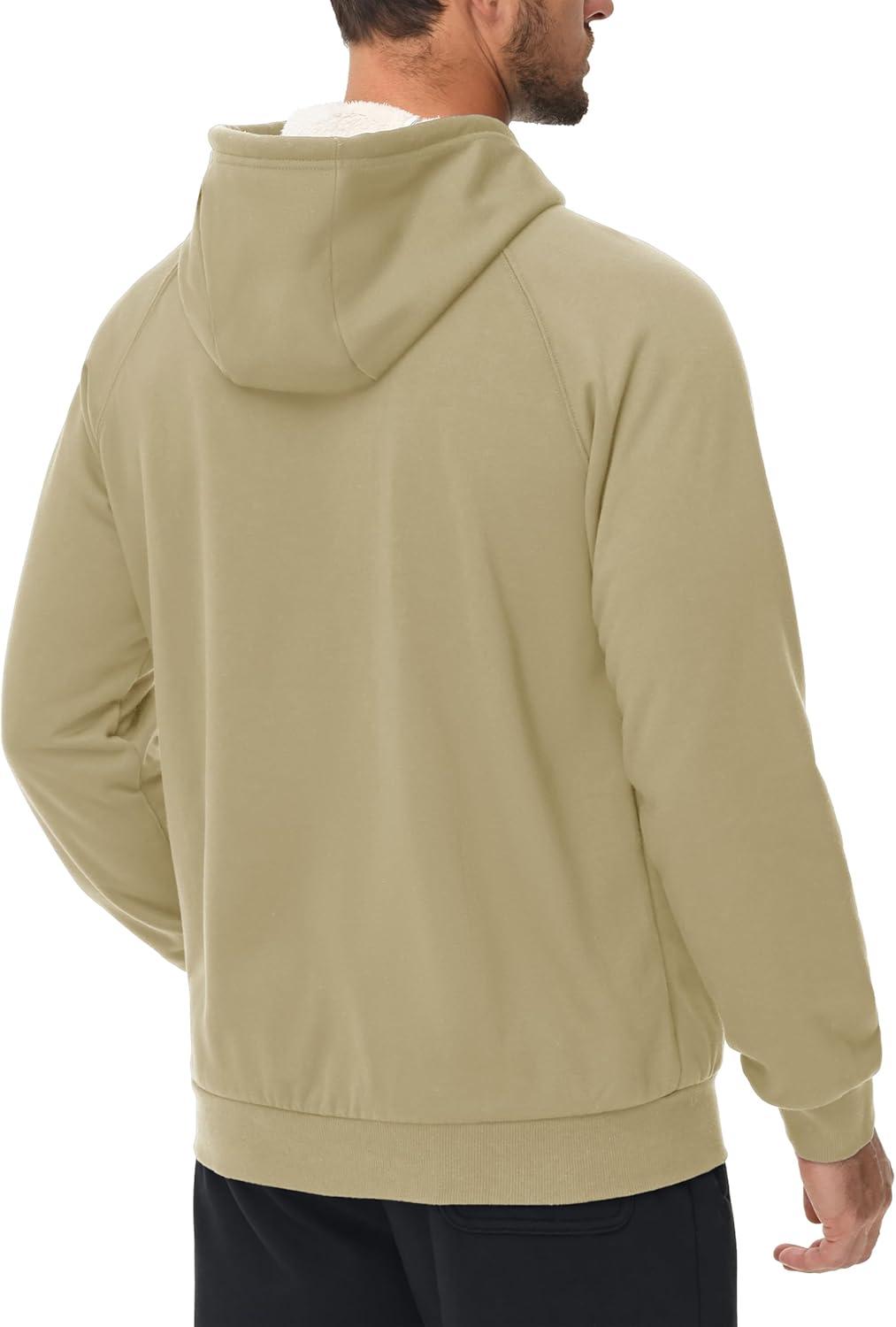 imageMAGCOMSEN Mens Sherpa Hoodie Heavyweight Fleece Lined Thick Winter Thermal Athletic Sweatshirt with Kangaroo PocketKhaki