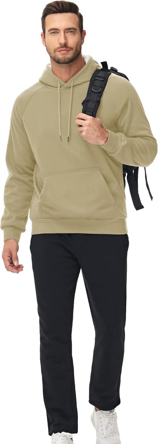 imageMAGCOMSEN Mens Sherpa Hoodie Heavyweight Fleece Lined Thick Winter Thermal Athletic Sweatshirt with Kangaroo PocketKhaki