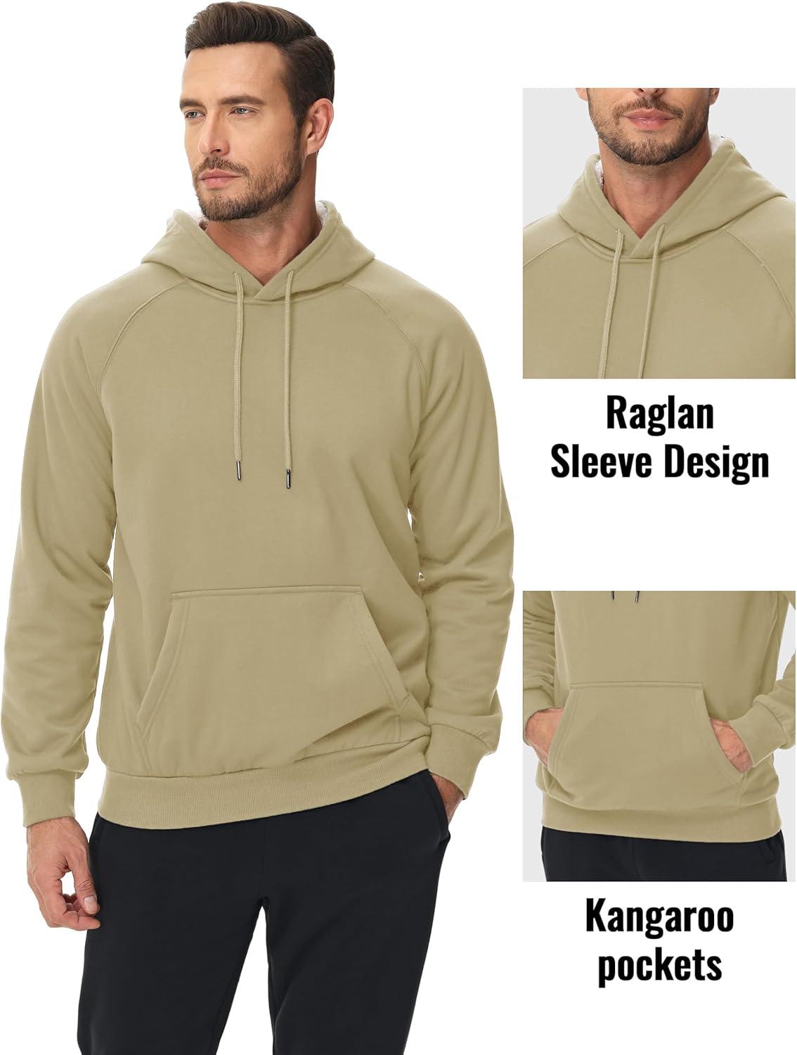 imageMAGCOMSEN Mens Sherpa Hoodie Heavyweight Fleece Lined Thick Winter Thermal Athletic Sweatshirt with Kangaroo PocketKhaki