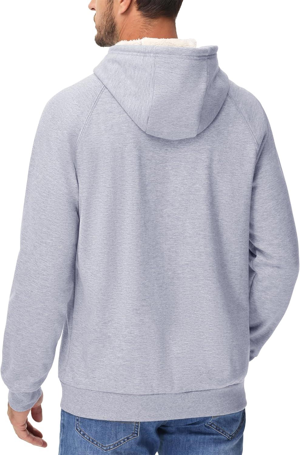 imageMAGCOMSEN Mens Sherpa Hoodie Heavyweight Fleece Lined Thick Winter Thermal Athletic Sweatshirt with Kangaroo PocketLight Grey