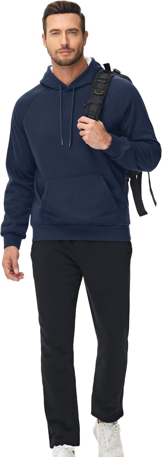imageMAGCOMSEN Mens Sherpa Hoodie Heavyweight Fleece Lined Thick Winter Thermal Athletic Sweatshirt with Kangaroo PocketNavy