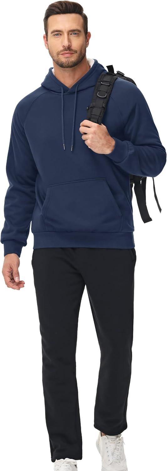 imageMAGCOMSEN Mens Sherpa Hoodie Heavyweight Fleece Lined Thick Winter Thermal Athletic Sweatshirt with Kangaroo PocketNavy