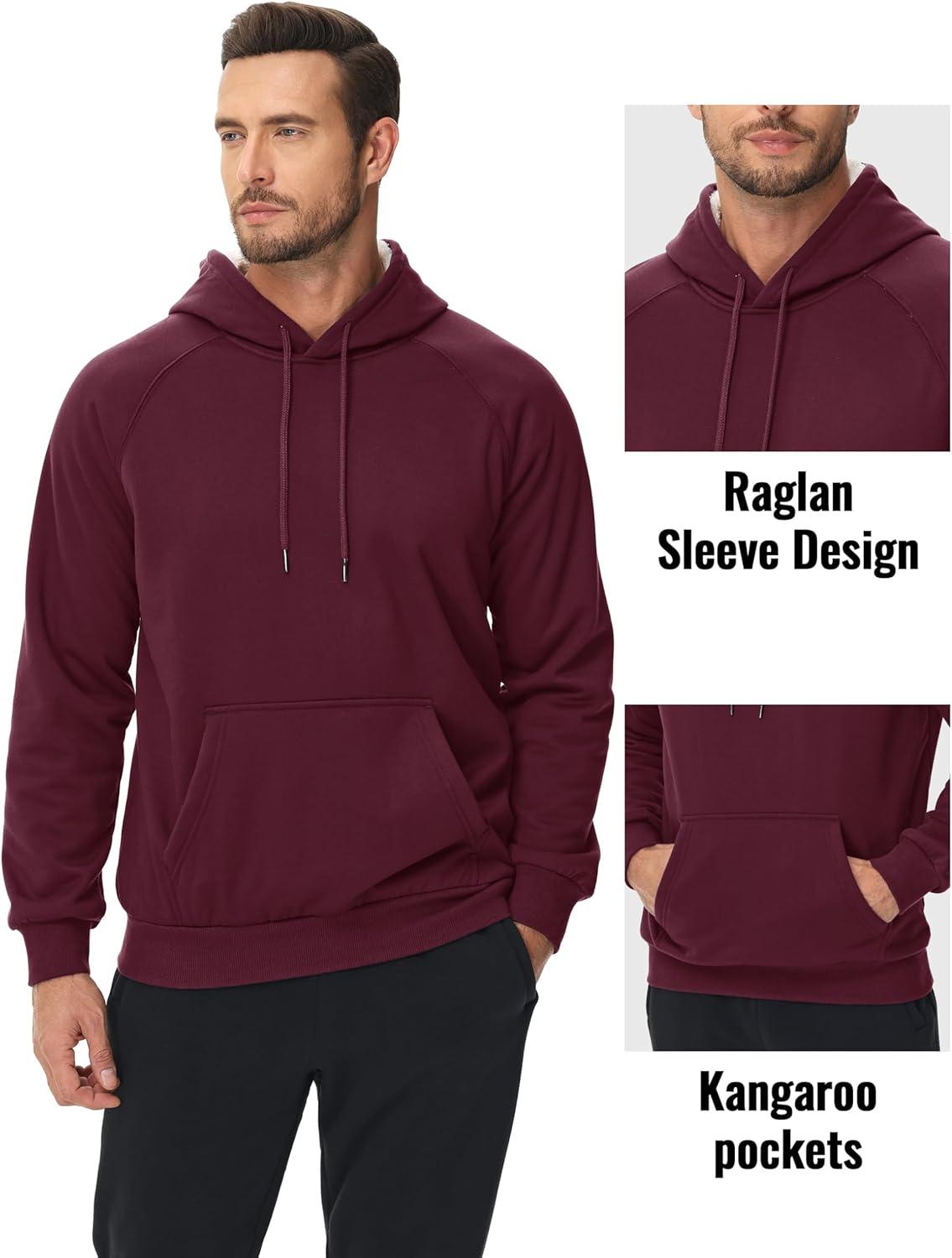 imageMAGCOMSEN Mens Sherpa Hoodie Heavyweight Fleece Lined Thick Winter Thermal Athletic Sweatshirt with Kangaroo PocketWinered