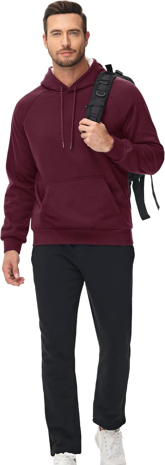 imageMAGCOMSEN Mens Sherpa Hoodie Heavyweight Fleece Lined Thick Winter Thermal Athletic Sweatshirt with Kangaroo PocketWinered