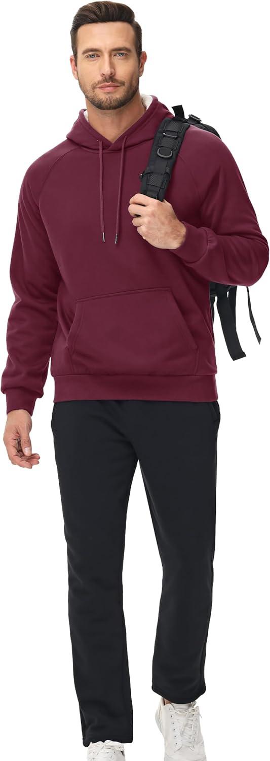 imageMAGCOMSEN Mens Sherpa Hoodie Heavyweight Fleece Lined Thick Winter Thermal Athletic Sweatshirt with Kangaroo PocketWinered
