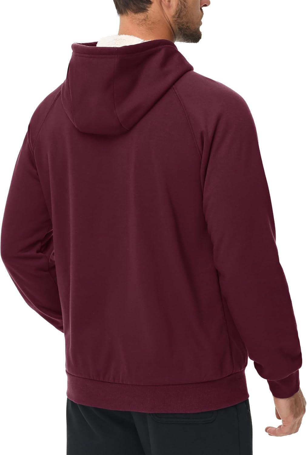 imageMAGCOMSEN Mens Sherpa Hoodie Heavyweight Fleece Lined Thick Winter Thermal Athletic Sweatshirt with Kangaroo PocketWinered