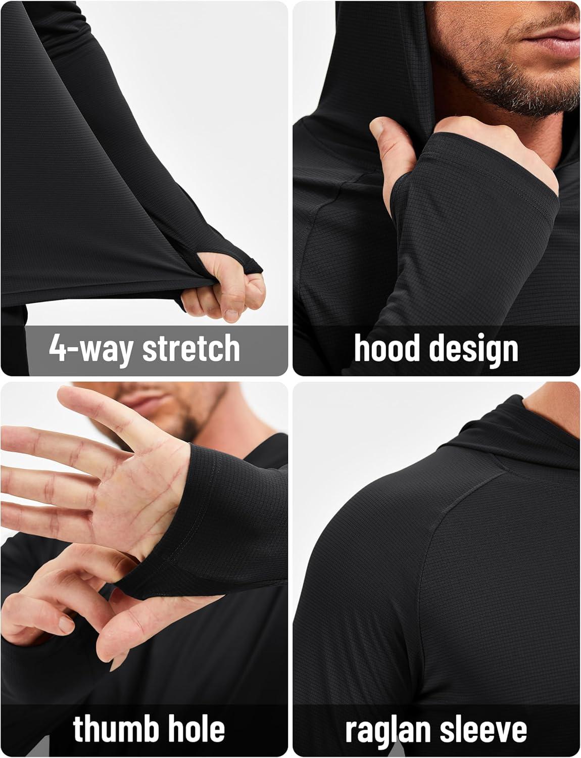 imageMAGCOMSEN Mens Sun Shirts UPF 50 Long Sleeve Lightweight Hoodie Quick Dry Performance Workout Hiking Athletic ShirtBlack