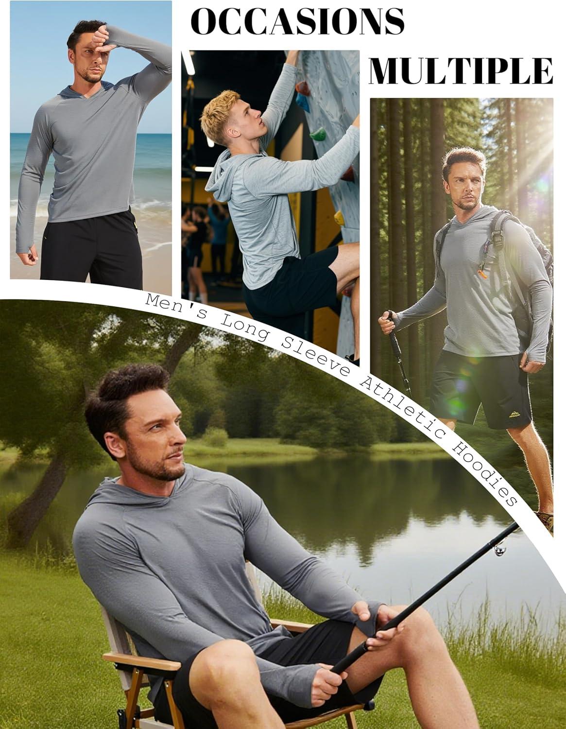 imageMAGCOMSEN Mens Sun Shirts UPF 50 Long Sleeve Lightweight Hoodie Quick Dry Performance Workout Hiking Athletic ShirtBlack