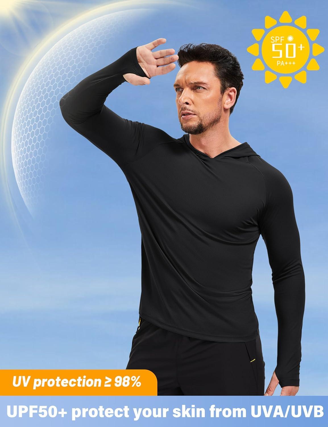 imageMAGCOMSEN Mens Sun Shirts UPF 50 Long Sleeve Lightweight Hoodie Quick Dry Performance Workout Hiking Athletic ShirtBlack