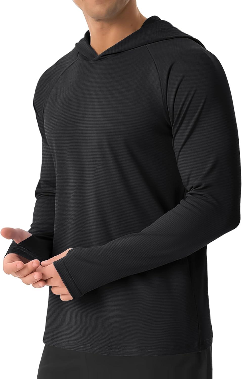 imageMAGCOMSEN Mens Sun Shirts UPF 50 Long Sleeve Lightweight Hoodie Quick Dry Performance Workout Hiking Athletic ShirtBlack