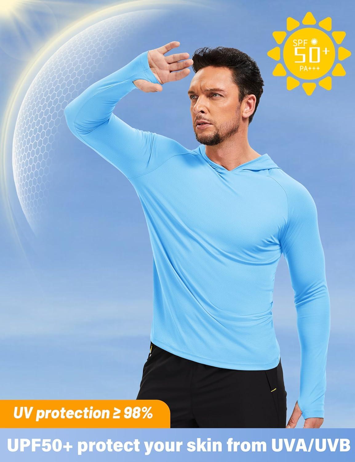 imageMAGCOMSEN Mens Sun Shirts UPF 50 Long Sleeve Lightweight Hoodie Quick Dry Performance Workout Hiking Athletic ShirtBlue