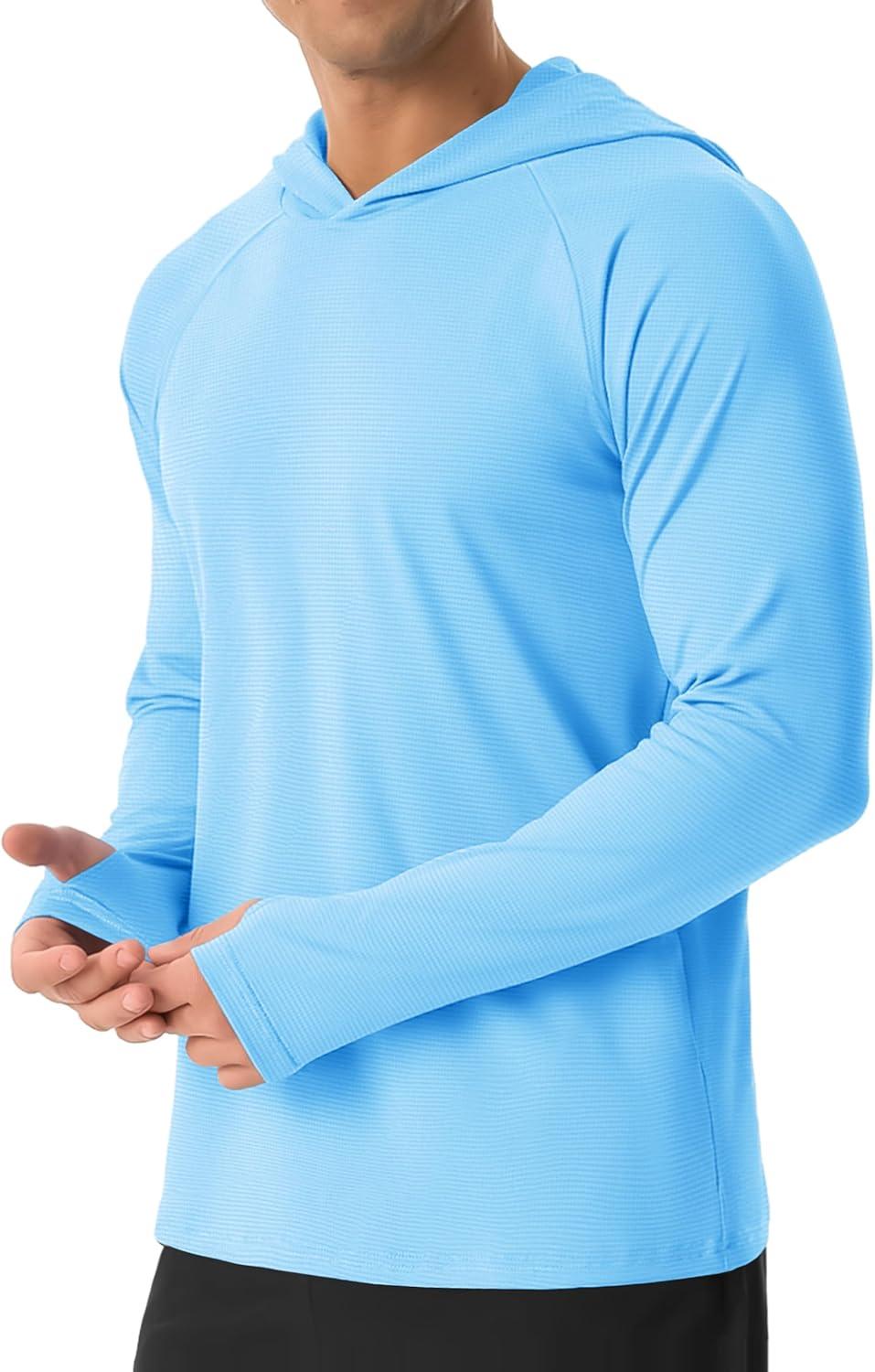 imageMAGCOMSEN Mens Sun Shirts UPF 50 Long Sleeve Lightweight Hoodie Quick Dry Performance Workout Hiking Athletic ShirtBlue