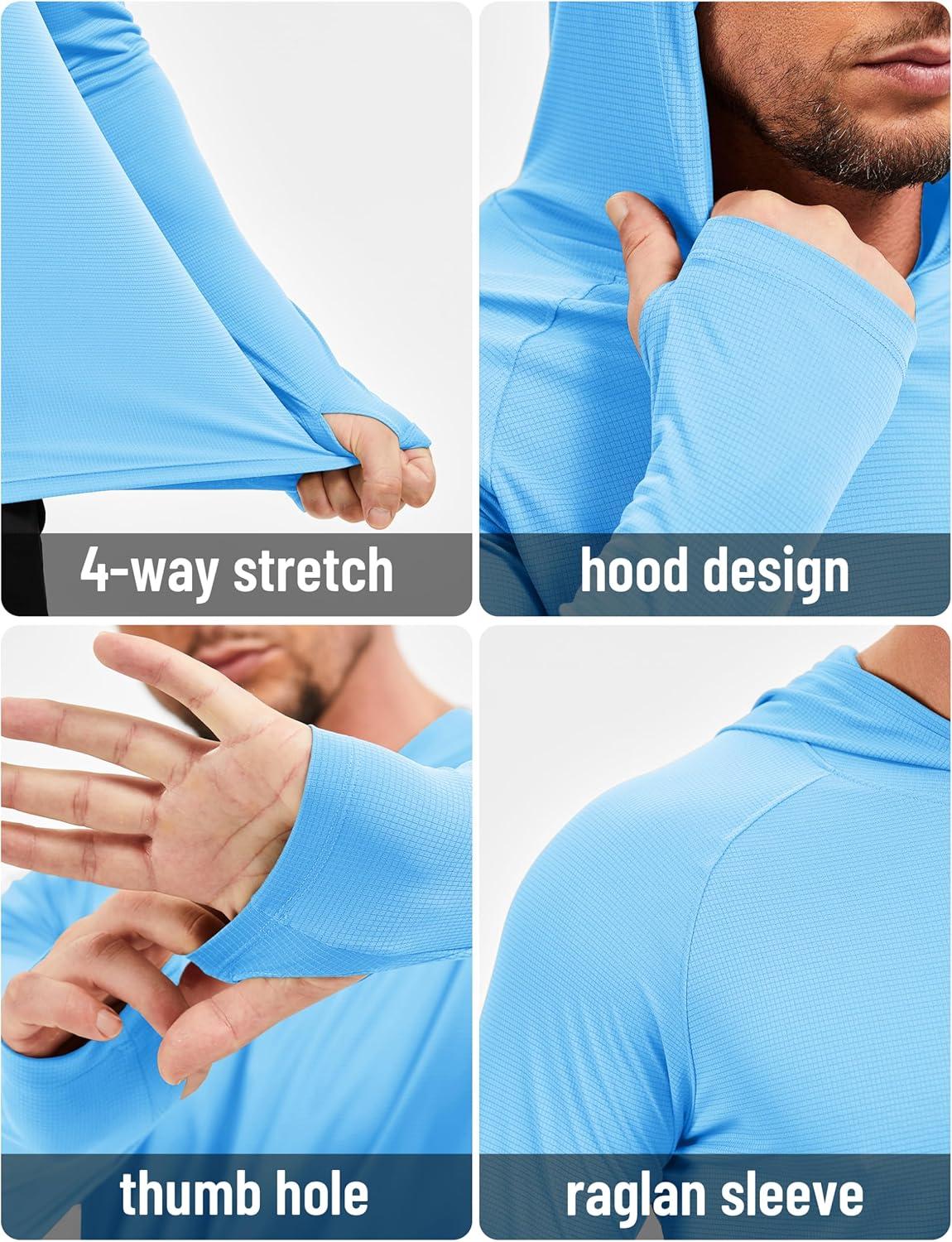 imageMAGCOMSEN Mens Sun Shirts UPF 50 Long Sleeve Lightweight Hoodie Quick Dry Performance Workout Hiking Athletic ShirtBlue