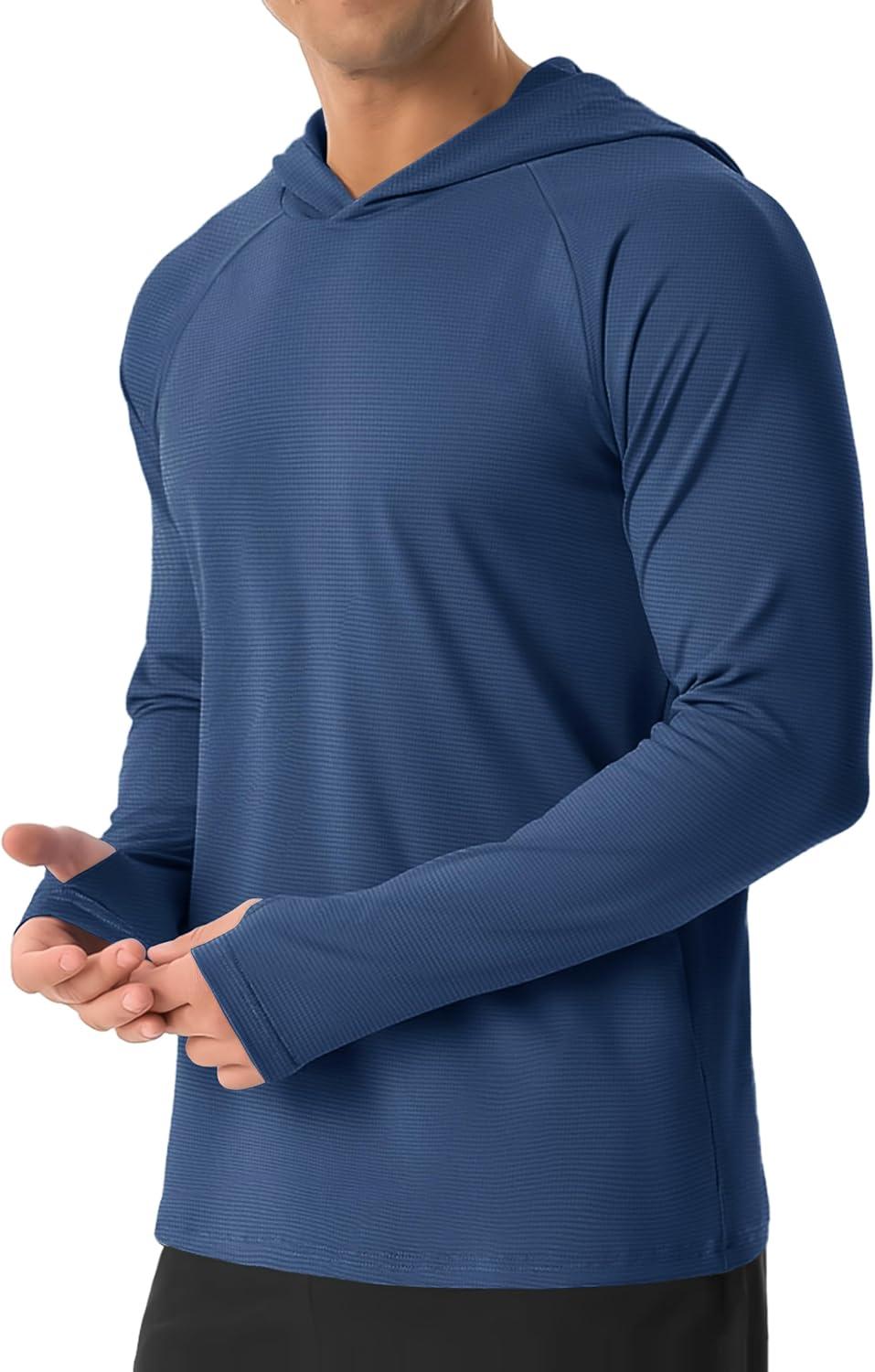 imageMAGCOMSEN Mens Sun Shirts UPF 50 Long Sleeve Lightweight Hoodie Quick Dry Performance Workout Hiking Athletic ShirtBluegrey